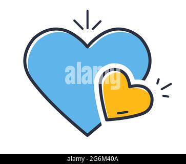 Heart icon. Two hearts with decor isolated on white background. Design elements colored. Can be used for mobile concepts and web applications, social Stock Vector