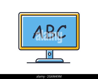 ABC on laptop screen. Online lessons isolated on white background. Design elements color. Can be used for mobile concepts and web applications, social Stock Vector