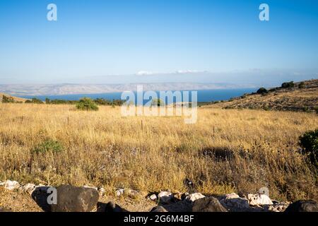 Israel, Galilee, The Sea of Galilee [Lake Kineret or Lake Tiberias] as seen from Arbel mountain Stock Photo
