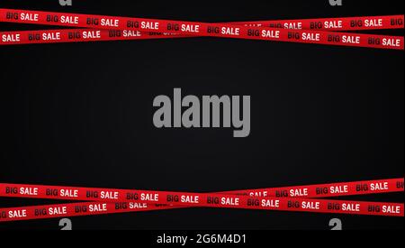 Black friday sale banners. Warning tapes, ribbons on black background. Template for brochure, poster or flyer. Vector illustration. Stock Vector