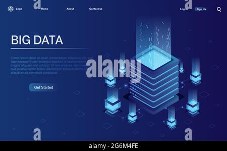 Server. Digital space. Data storage. Data processing center. Great date. Network or mainframe infrastructure website header layout Isometric vector il Stock Vector