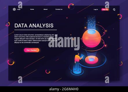 Isometric data analytic concept for business report. Modern flat design isometric concept Data management for website and mobile site. Landing page te Stock Vector