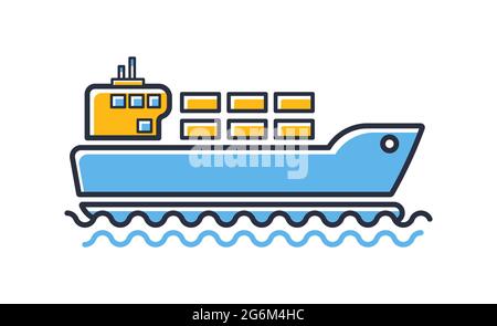 Cargo ship icon. Freighter with parcels, boxes, goods isolated on white background. Design elements, colored. Element for mobile concepts and web apps Stock Vector