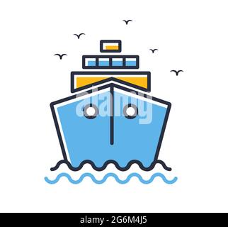 Cruise liner icon. Water transport, cruise ship isolated on white background. Design elements, colored. Element for mobile concepts and web apps. Flat Stock Vector