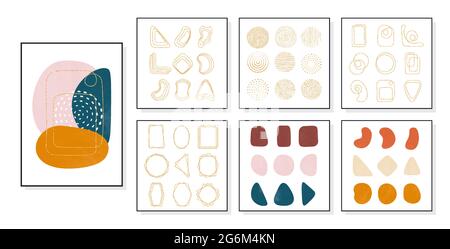 Vector set of abstract brush stroke, hand drawing design elements, organic shapes, abstract backgrounds. Can be used for wall art decoration, postcard Stock Vector
