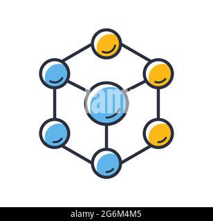 Chemical structure icon. Group of atoms bonded together isolated on white background. Design elements, colored. Element for mobile concepts and web ap Stock Vector