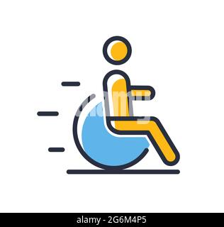 Disabled person icon. Disabled person isolated on white background. Design elements, colored. Element for mobile concepts and web apps. Flat style vec Stock Vector