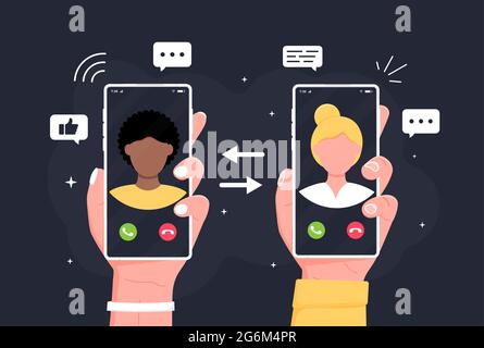 Incoming call on the smartphone screen. Flat design vector illustration. Call the service. Modern concept for web banners, websites, infographics. Fla Stock Vector