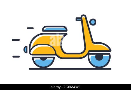 Scooter icon. Classic scooter isolated on white background. Design elements, colored. Element for mobile concepts and web apps. Flat style vector illu Stock Vector