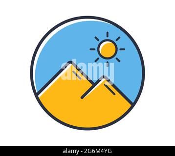 Gallery icon. Grief sun in a frame isolated on white background. Design elements colored. Can be used for mobile concepts and web applications, social Stock Vector