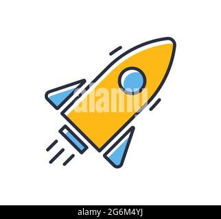 Rocket icon. Startup concept isolated on white background. Design elements, colored. Element for mobile concepts and web apps. Flat style vector illus Stock Vector