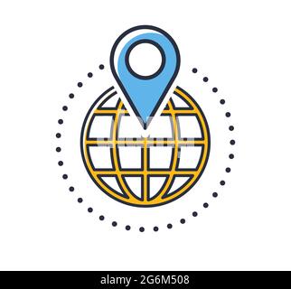 Global network icon. World map, Internet Icon isolated on white background. Design elements, colored. Element for mobile concepts and web apps. Flat s Stock Vector