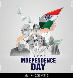 happy independence day India 15th august with Indian freedom fighters. vector illustration design Stock Vector