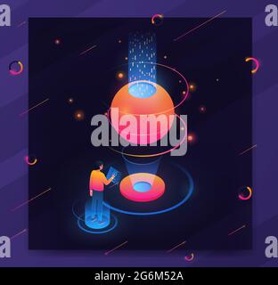Isometric data analytic concept for business report. Modern flat design isometric concept Data management for website and mobile site. Stock Vector