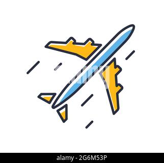 Plane icon. Airship airplane, aircraft, plane, isolated on white background. Design elements, colored. Element for mobile concepts and web apps. Flat Stock Vector