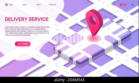 Delivery app isometric illustration. E-commerce. Track service. Truck shipping. Global online navigation. Delivery tracking infographic. Smartphone ap Stock Vector