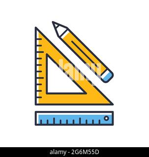 Ruler and pencil icon. Drawing tools isolated on white background. Design elements color. Can be used for mobile concepts and web applications, social Stock Vector