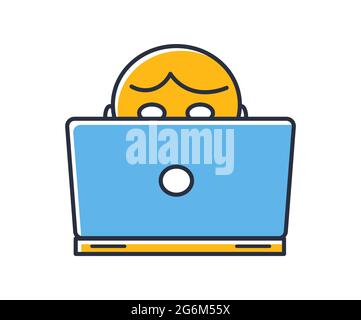 Man sitting at a computer laptop. Design elements color. Can be used for mobile concepts and web applications, social networks. Flat style vector illu Stock Vector