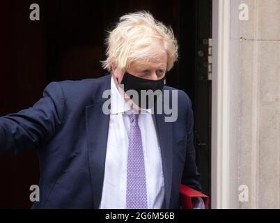 London, UK. 7th July, 2021. Prime Minister, Boris Johnson, leaves Downing Street on his way to The Houses of Parliament for Prime MinisterÕs Questions. He will face Keir Starmer across the despatch box. Credit: Mark Thomas/Alamy Live News