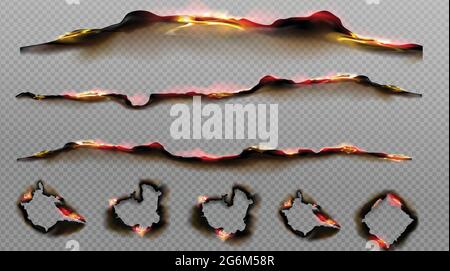 Burnt paper edges with fire Stock Vector
