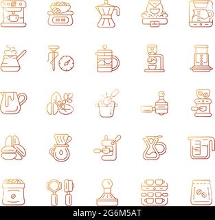 Coffee and barista accessories gradient linear vector icons set Stock Vector