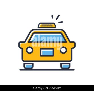 Taxi icon. Yellow taxi isolated on white background. Design elements, colored. Element for mobile concepts and web apps. Flat style vector illustratio Stock Vector