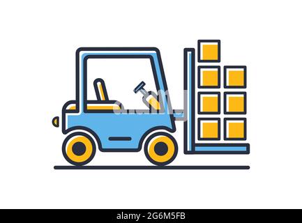 Forklift icon. Forklift delivery truck isolated on white background. Design elements, colored. Element for mobile concepts and web apps. Flat style ve Stock Vector