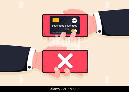 Rejected mobile payment concept flat illustration. The transaction was rejected. Modern flat design concepts for web banners, site, print materials, i Stock Vector