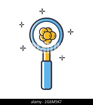 Magnifying glass icon. Study of molecules isolated on white background. Design elements, colored. Element for mobile concepts and web apps. Flat style Stock Vector