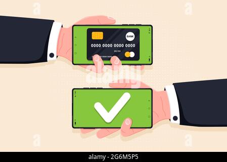 Mobile payment flat concept illustration. The operation is accepted. Modern flat design concept web banners, website, printed materials, infographics. Stock Vector