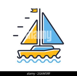 Yacht icon. Sail yacht isolated on white background. Design elements, colored. Element for mobile concepts and web apps. Flat style vector illustratio Stock Vector