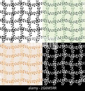 set of seamless patterns with thin liana grass leaves silhouettes. Ornament for decoration and printing on fabric. Design element. Vector Stock Vector
