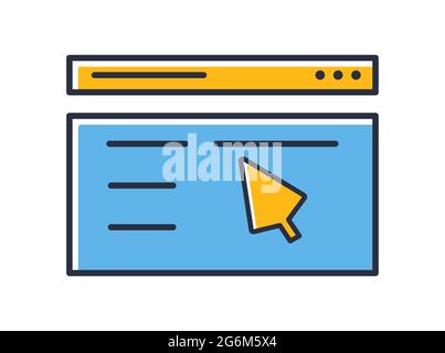 Webpage icon. Cursor on a web page isolated on white background. Design elements colored. Can be used for mobile concepts and web applications, social Stock Vector