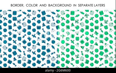 set of seamless patterns with linear icons of navigation and data transmission technology. Ornament for decoration and printing on fabric. Design elem Stock Vector