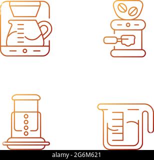 Coffee shop machine gradient linear vector icons set Stock Vector
