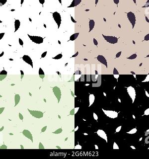 set of seamless patterns with silhouettes of ash tree leaves. Ornament for decoration and printing on fabric. Design element. Vector Stock Vector