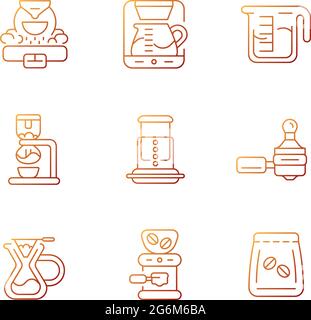 Coffee shop appliance gradient linear vector icons set Stock Vector