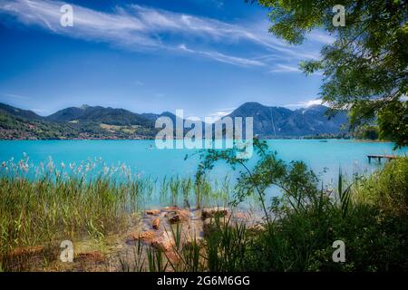 DE - BAVARIA: Lake Tegernsee at Bad Wiessee with Wallberg mountain in background  (HDR-Photography) Stock Photo