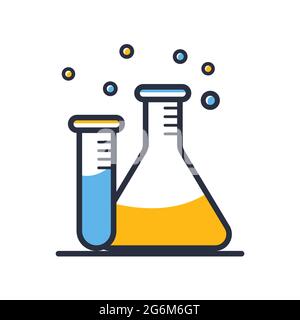 Chemicals reaction. Test tubes icon isolated on white background. Element for mobile concepts and web apps. Design elements, colored. Flat style vecto Stock Vector