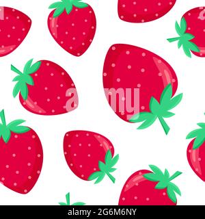 Seamless pattern with strawberries, vector illustration. Red whole strawberries in different sizes. Bright summer background, wallpaper. Stock Vector