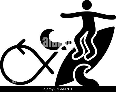 Performing roundhouse cutback in surfing black glyph icon Stock Vector