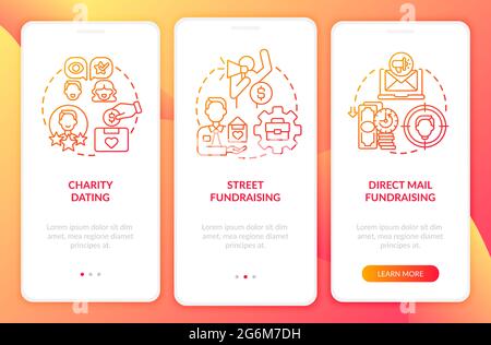 Philanthropic activities onboarding mobile app page screen Stock Vector