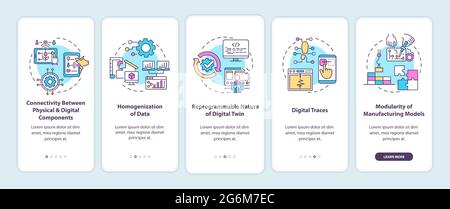 Digital twin characteristics onboarding mobile app page screen Stock Vector