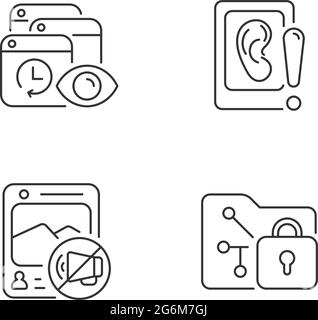 Computer activity monitoring linear icons set Stock Vector