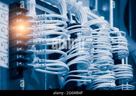Wiring PLC Control panel with wires industrial factory Stock Photo - Alamy