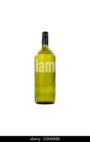 Large glass wine bottle isolated on white background. Stock Photo