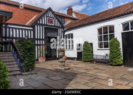Entrance and courtyard of the Maddermarket Theatre  in St. John's Alley in Norwich, Norfolk, England. Stock Photo