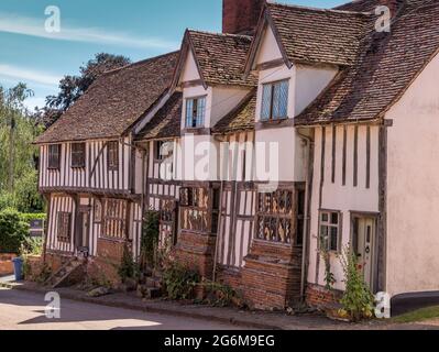 Row of timber framed houses at the Street Kersey in Suffolk, an quintessential picture-postcard English village