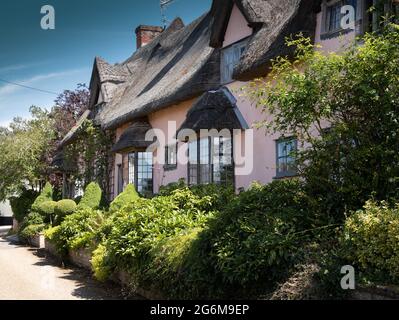 quintessential picture-postcard thatched cottages in Kersey Suffolk England