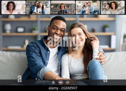 Young friends making online videochat at home, screenshot Stock Photo